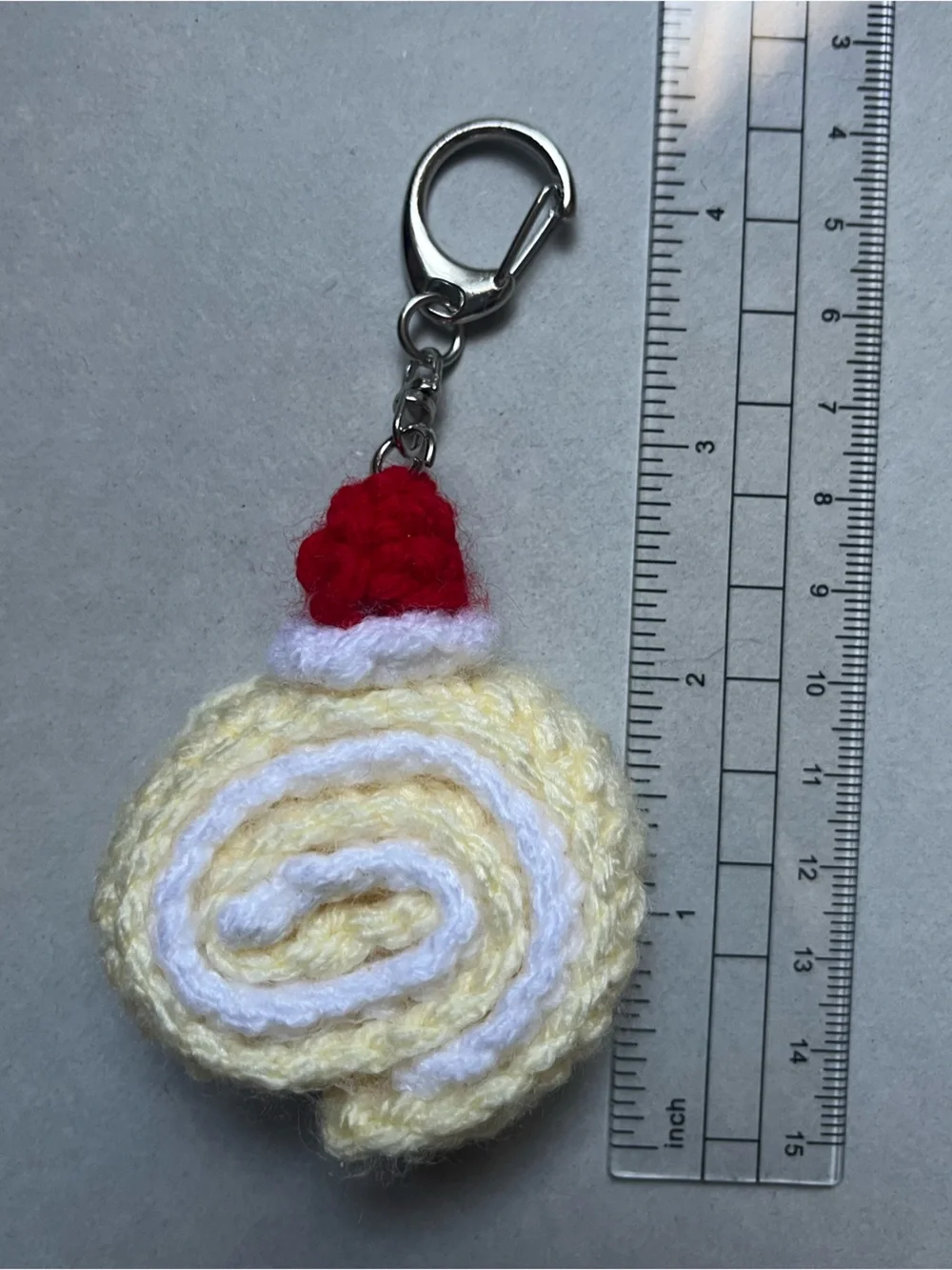 Handmade Yellow & White Rolled Cake Keychain with Red Top - Kids Accessories